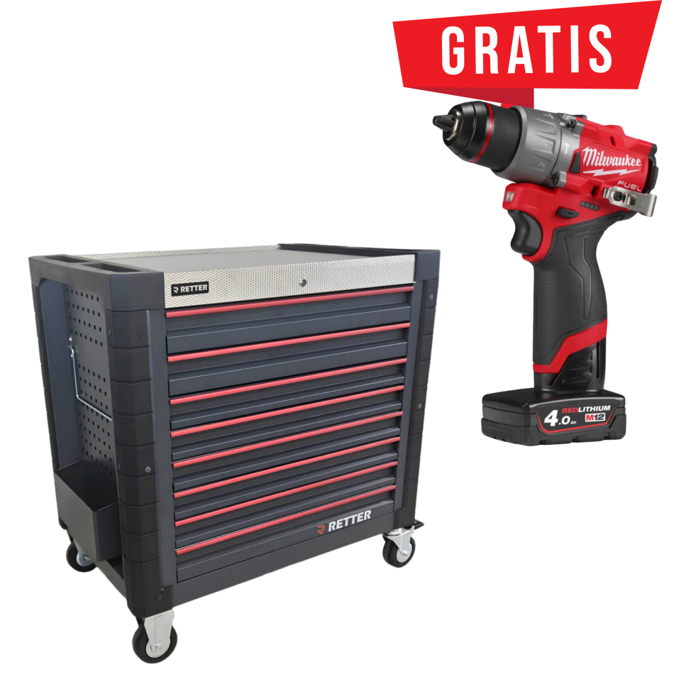 Mobiler Werkzeugwagen R13 - 8 Schubladen | Premiumqualität RETTER - Chrom-Vanadium-Werkzeugset