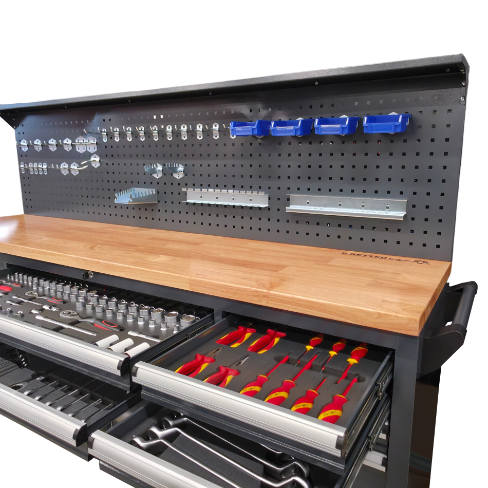 RETTER RS2 Werkstattwagen Werkbank mit 10 Schubladen und Türfach inkl 260 teiligem Werkzeug