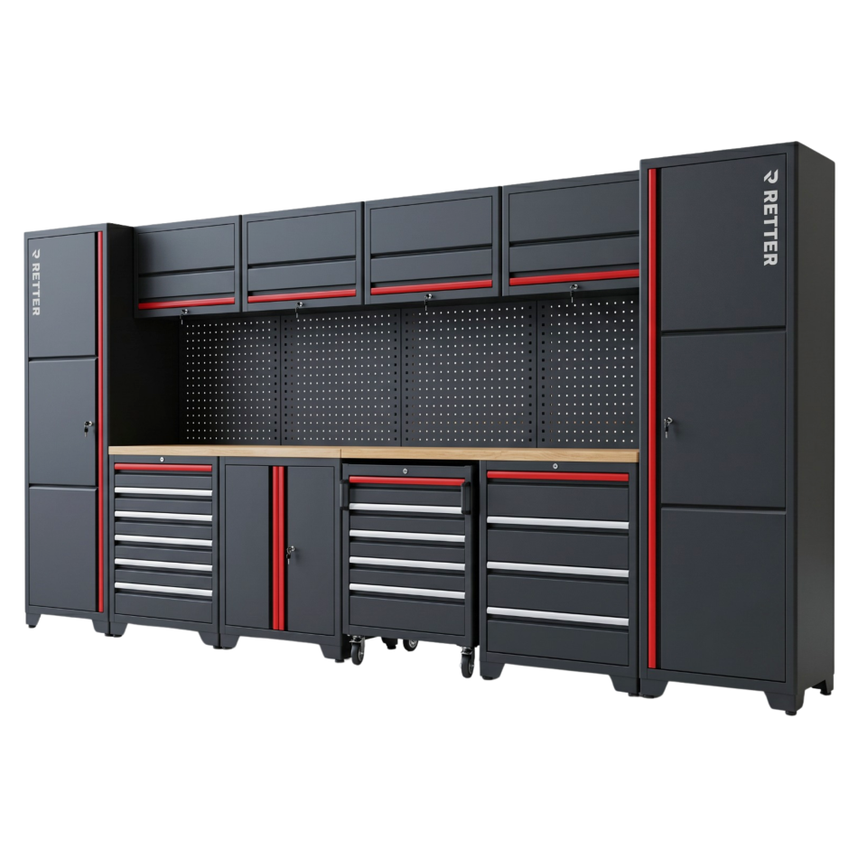 RETTER RTX-1000 Werkstatt Set 16 Teile Deluxe Edition Schranksystem mit MDF-Massiv-Platte