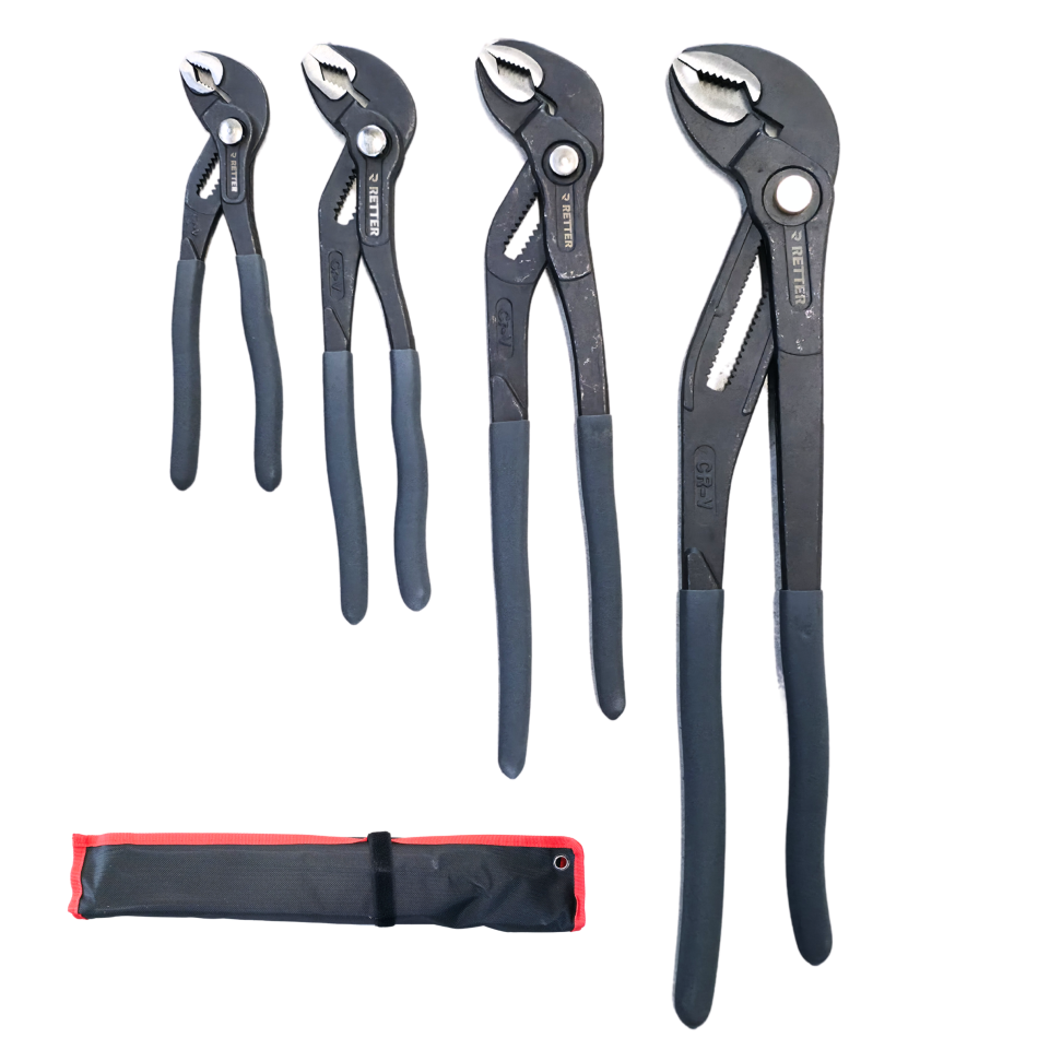 RETTER 4-teiliges CR-V Wasserpumpenzangen-Set 175-400 mm inkl. Aufbewahrungstasche