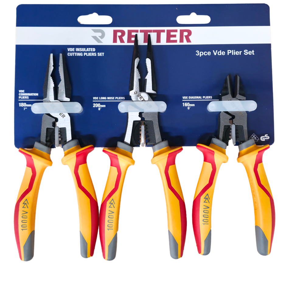 RETTER VDE Isolierter Zangen-Satz (3-teilig) – Kombi-, Flach- und Seitenschneider - bis 1000V