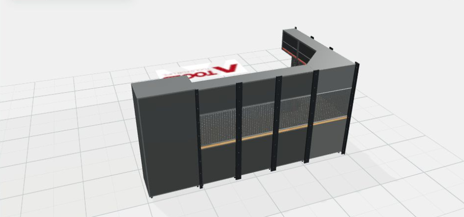 Rückansicht der RETTER Premium Werkstatteinrichtung RT-P21H39 mit Holzarbeitsplatte – 3D-Darstellung