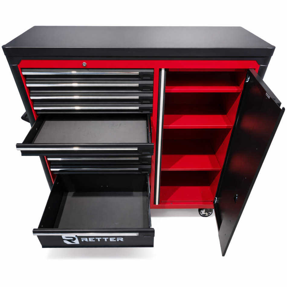 RETTER Werkstattwagen 10 Schubladen + Seitenschrank - Rollwagen 1200 mm mit Interlock System R3410XXL
