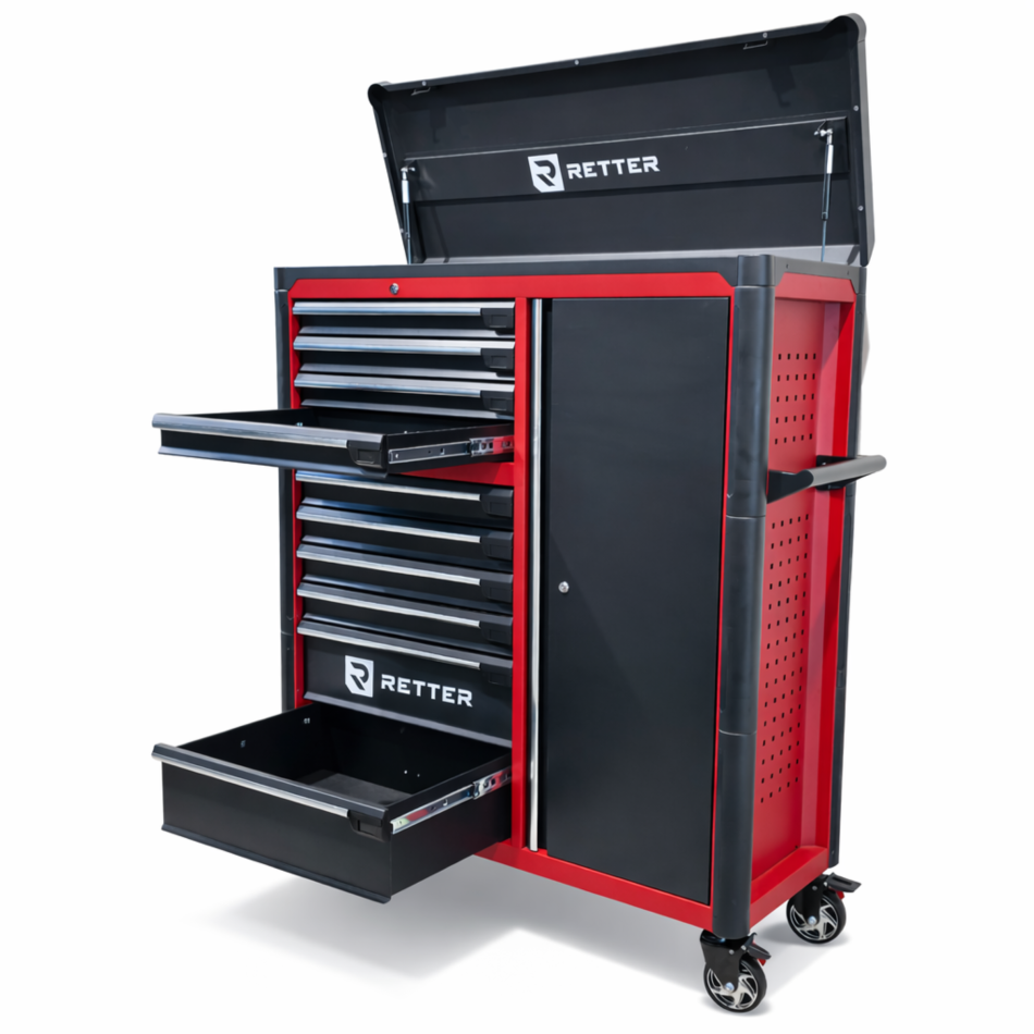 RETTER Werkstattwagen 10 Schubladen + Seitenschrank - Rollwagen 1200 mm mit Interlock System R3410XXL