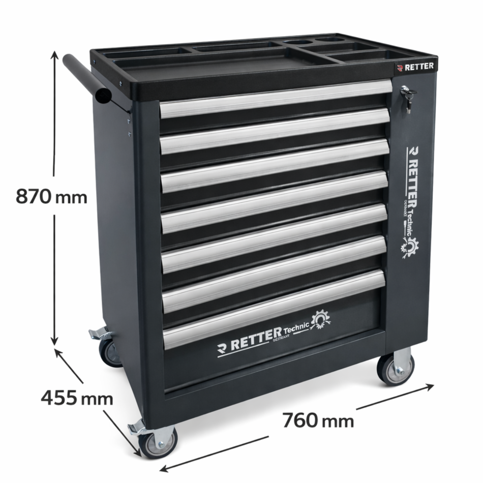 RETTER Werkzeugwagen R2 mit 7 Schubladen und inkl. Werkzeug 255-tlg.