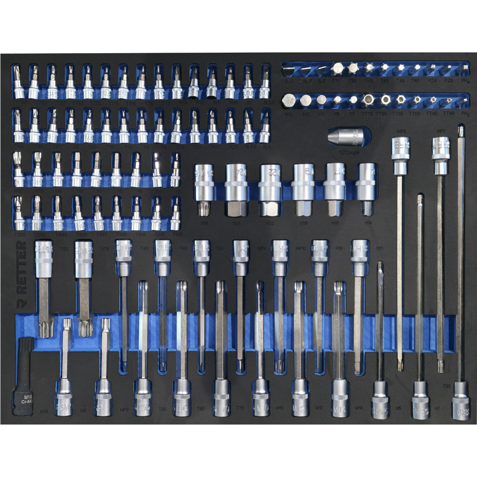 RETTER RS7 Werkstattwagen 402-tlg - 7 Schubladen Werkzeugwagen mit Edelstahl-Arbeitsplatte, Türfach und Vollauszug