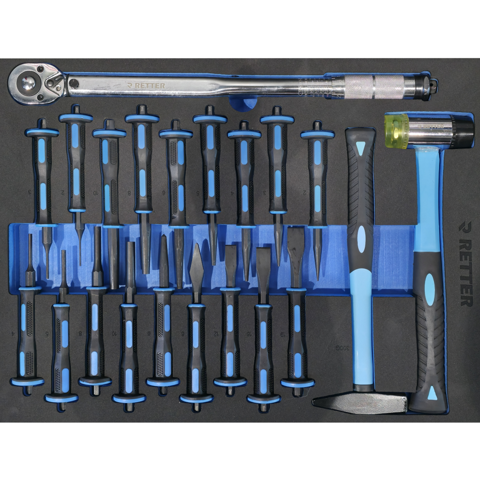 RETTER RS7 Werkstattwagen 402-tlg - 7 Schubladen Werkzeugwagen mit Edelstahl-Arbeitsplatte, Türfach und Vollauszug