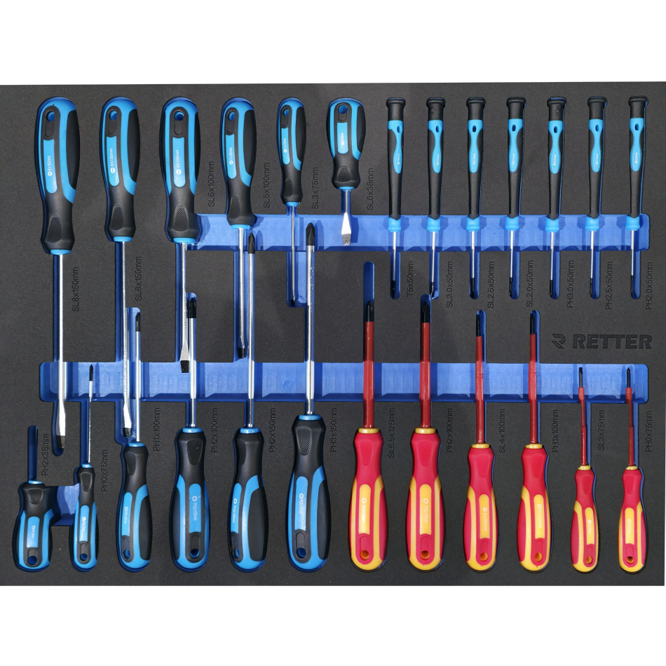 RETTER RS7 Werkstattwagen 402-tlg - 7 Schubladen Werkzeugwagen mit Edelstahl-Arbeitsplatte, Türfach und Vollauszug