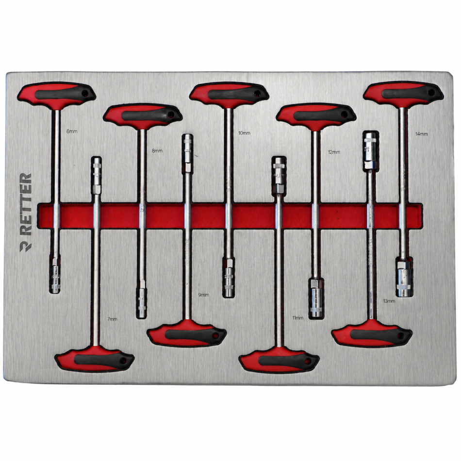 RETTER Werkzeugwagen R23 inkl. 372 Werkzeuge und VDE-Werkzeug, Alu-Einlagen, Holzplatte, 12V Akku Schlagschrauber und Akku Ratsche