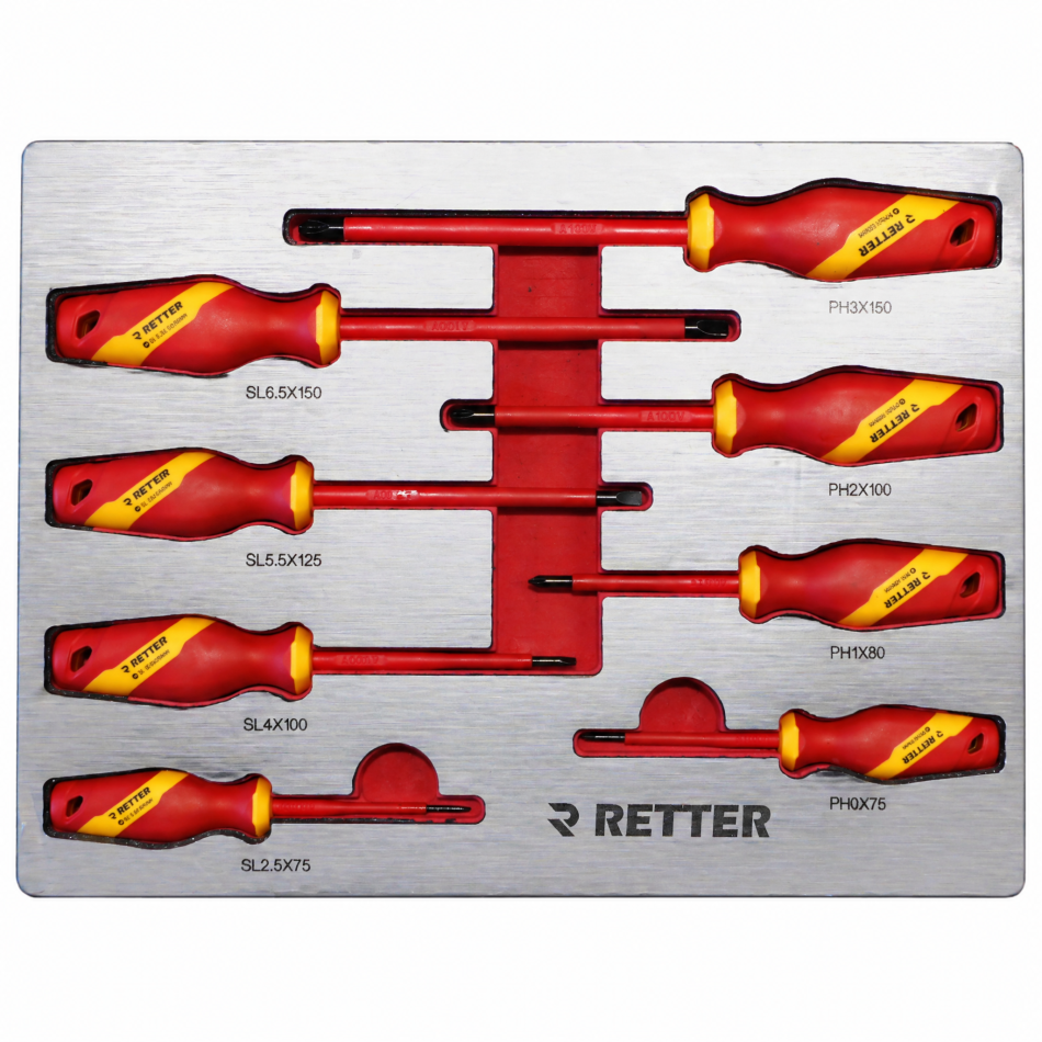 RETTER Werkzeugwagen R23 inkl. 372 Werkzeuge und VDE-Werkzeug, Alu-Einlagen, Holzplatte, 12V Akku Schlagschrauber und Akku Ratsche