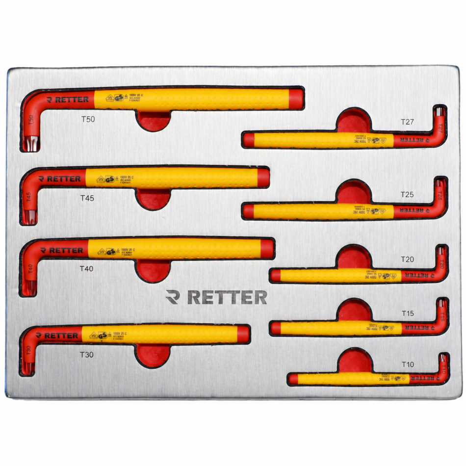RETTER Werkzeugwagen R23 inkl. 372 Werkzeuge und VDE-Werkzeug, Alu-Einlagen, Holzplatte, 12V Akku Schlagschrauber und Akku Ratsche