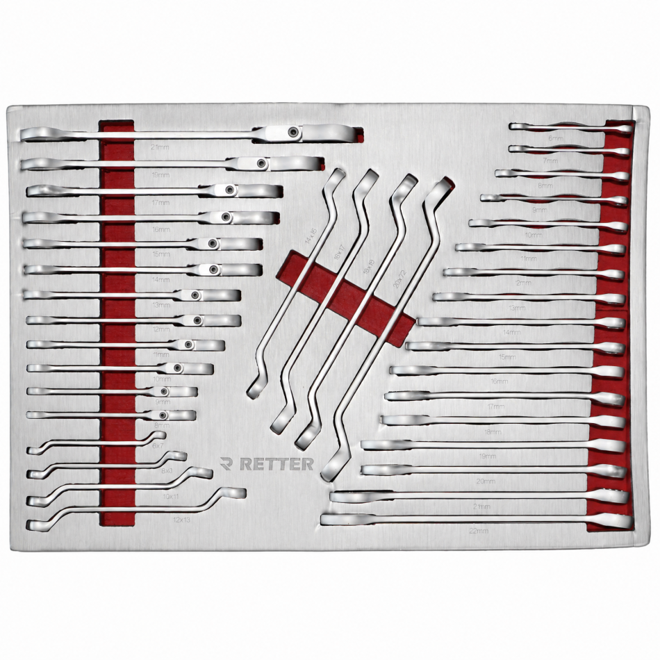 RETTER Werkzeugwagen R23 inkl. 372 Werkzeuge und VDE-Werkzeug, Alu-Einlagen, Holzplatte, 12V Akku Schlagschrauber und Akku Ratsche