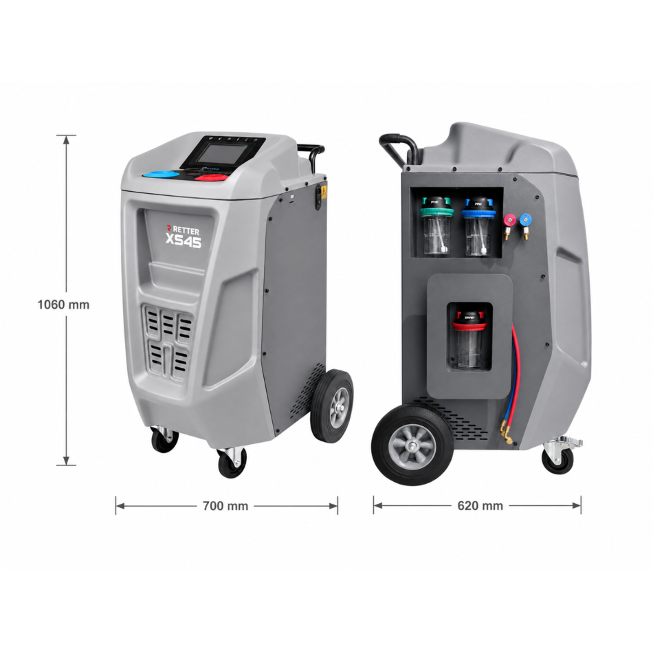 RETTER RTC-545 vollautomatisches Klimaservicegerät R134a mit 7-Zoll-Touchscreen, Rückgewinnung, Vakuum und Befüllung für Kfz-Klimaanlagen