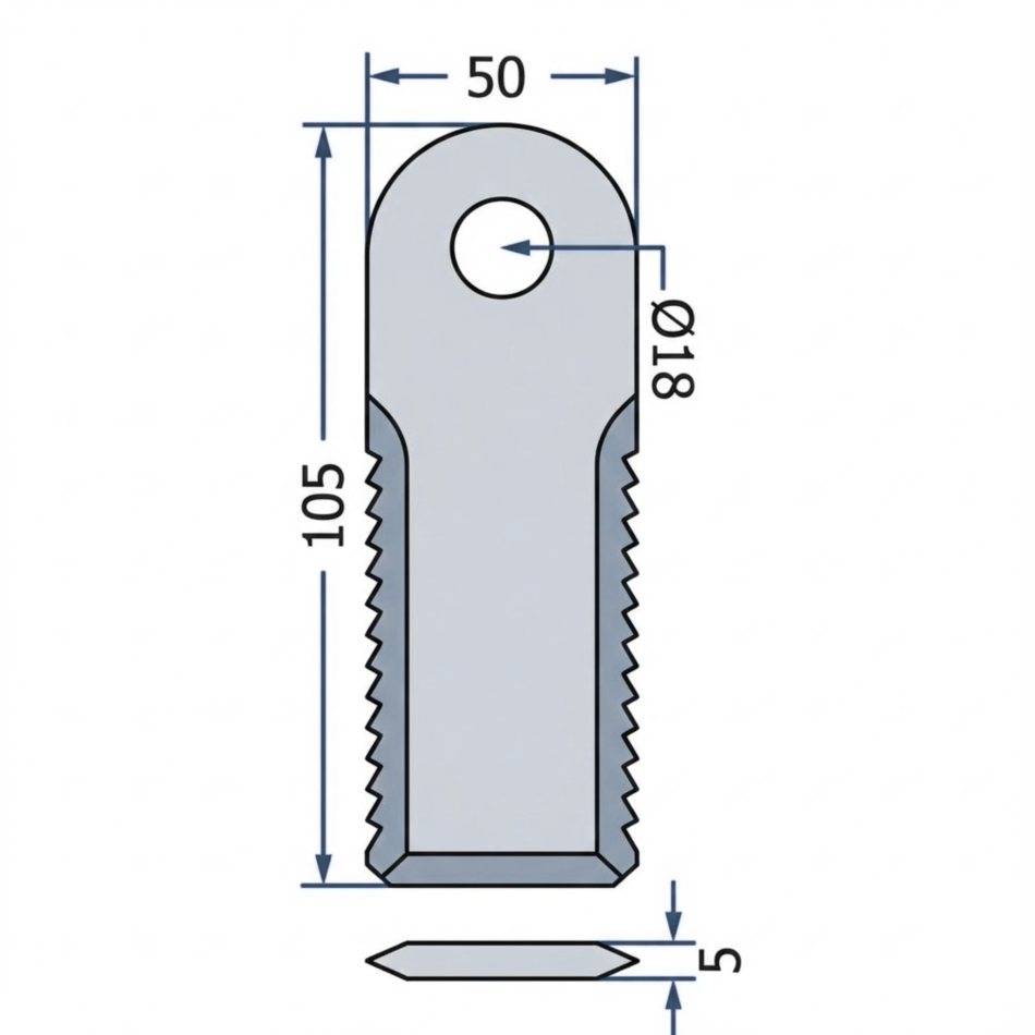 Schlägelmesser gezahnt 105 x 50 x 5 mm – Bohrung 18 mm