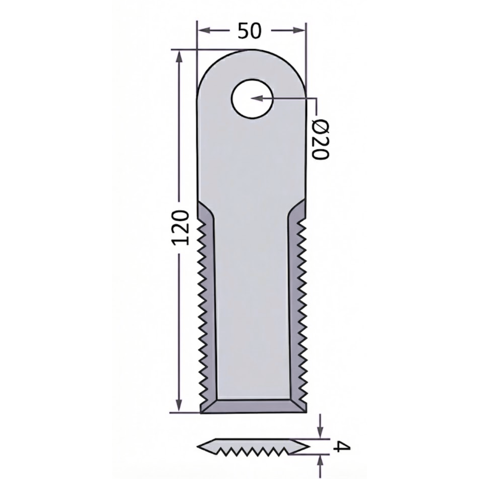 Schlägelmesser gezahnt 120 x 50 x 4 mm – Bohrung 20 mm