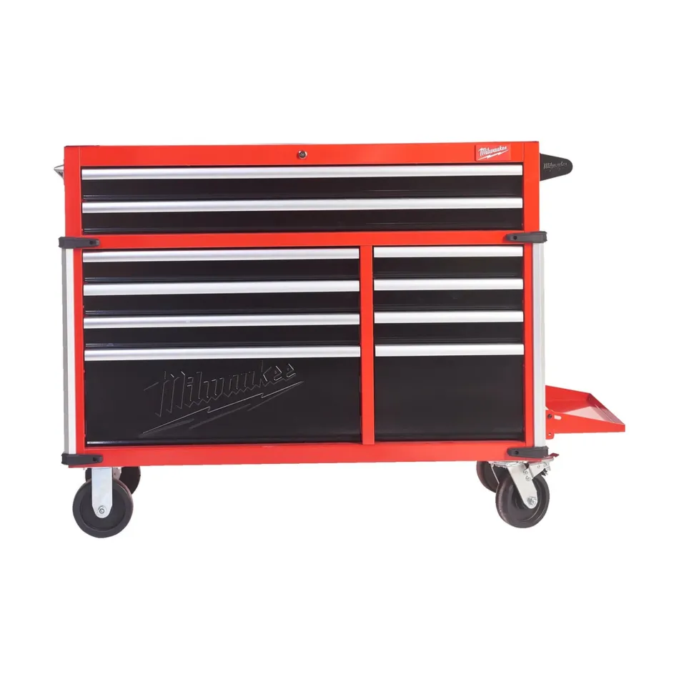 Stahl-Lagerschrank mit 10 Schubladen | 117 cm (46 Zoll) Werkstattwagen Basis - Milwaukee SRC46-1 – Produktansicht auf weißem Hintergrund