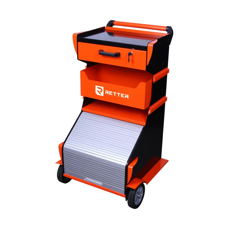 Diagnosewagen mit Rollladenklappe - RT-403 Multifunktionswagen RETTER | Universal-Laptopwagen fahrbar – Produktansicht auf weißem Hintergrund