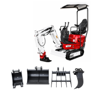 AGROX Austria Edition X-06 Benzin-Minibagger 640 kg mit Schaufelpaket – kompakter Kettenbagger mit Loncin G300FA Motor, Schutzdach