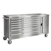 RETTER Edelstahl RS6 Werkstattwagen XXL 194 cm - Fahrbare Werkbank mit 14 Schubladen und Schrankfach 1940 x 515 x 1045 mm