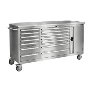 RETTER Edelstahl RS6 Werkstattwagen XXL 194 cm - Fahrbare Werkbank mit 14 Schubladen und Schrankfach 1940 x 515 x 1045 mm – Produktansicht auf weißem Hintergrund